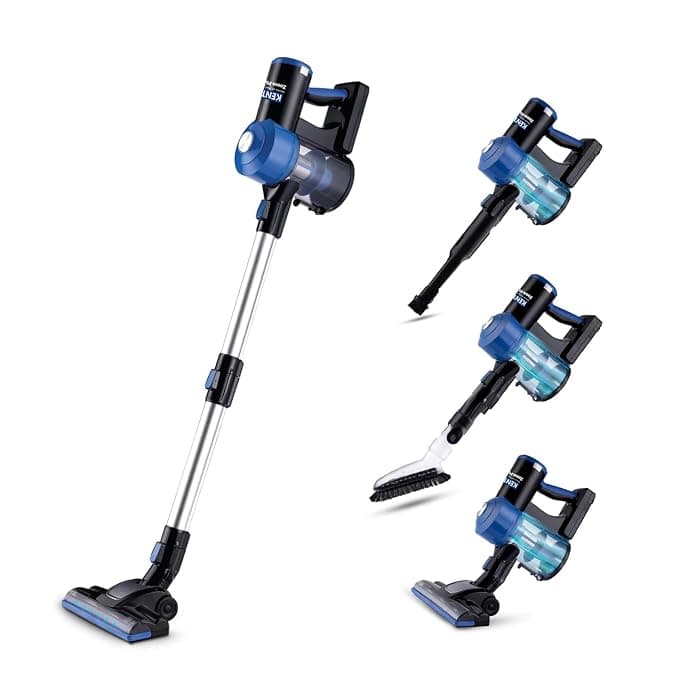 KENT Zoom Plus Vacuum Cleaner | 150W | 14 kPa | Battery Operated, Rechargeable, Cordless & Hoseless | Bagless Design | Cyclone5 Technology | Washable HEPA Filter | Multi Nozzle Operation