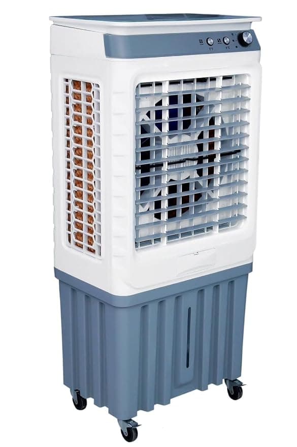 HeeraCool Cooler Portable Evaporative Air Cooler, White and Grey, with Castor Wheels