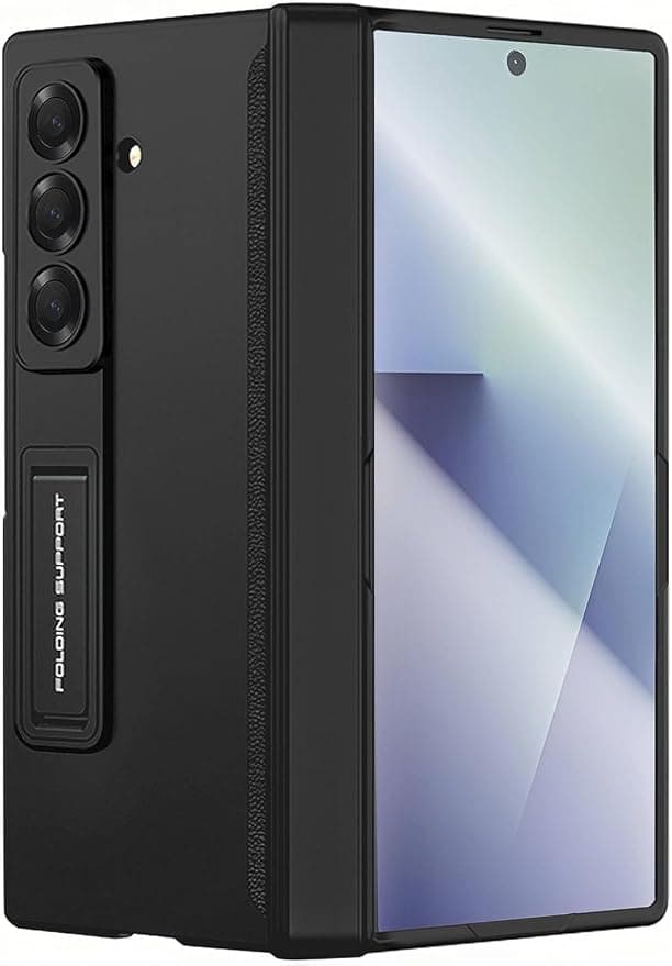 TechTrendz Magnetic Case for Samsung Galaxy Z Fold 7 Case Hinge Coverage Protective Case with Built-in Kickstand & Screen Protector All-Inclusive Shockproof Cover (Black)
