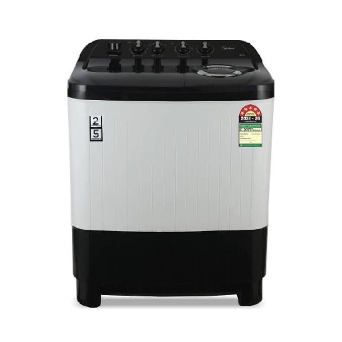 Midea 8kg Semi Automatic Top Load Washing Machine, Dual Wave Pulsator, 1350 RPM High-Speed Spin, Air Dry Spin Lid, Collar Scrubber, Top Load Washer (MWMSA080PDX (KW), Black-White)