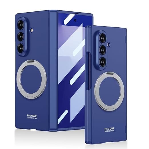 Midkart Magnetic Hinge Cover Compatible with Samsung Galaxy Z Fold 7 and Compatible with Magsafe Charging Rotating Ring Holder Front Glass Case & Camera Protection, Blue