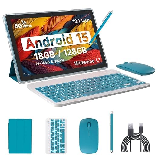 IWEGGO 15 Android Tablet, 10 18GB RAM + 128GB ROM/2TB Expandable Tablet, 2.0GHz Quad-Core Processor, 1280x800 HD Touchscreen, 5G WiFi6 BT5.0, 2-in-1 Tablets with (Navy Blue)