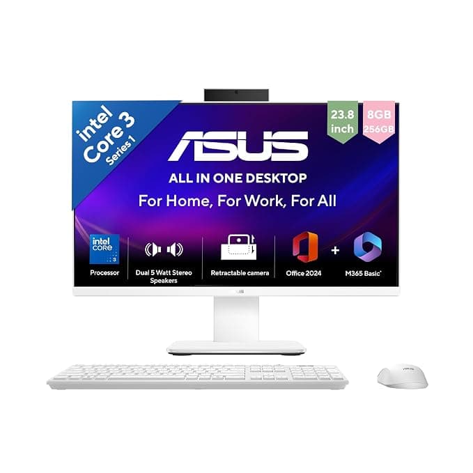 ASUS V440 (2026),i3-14th Gen,Intel Core 3 100U,Intel iGPU,8GB/256GB,FHD,23.8"(60.45 cm),Win 11,M365 Basic(1Y),Office 24,White,5.46 kg,V440VAB-KWC3006WS,with Wireless Keyboard & Mouse,All in One PC