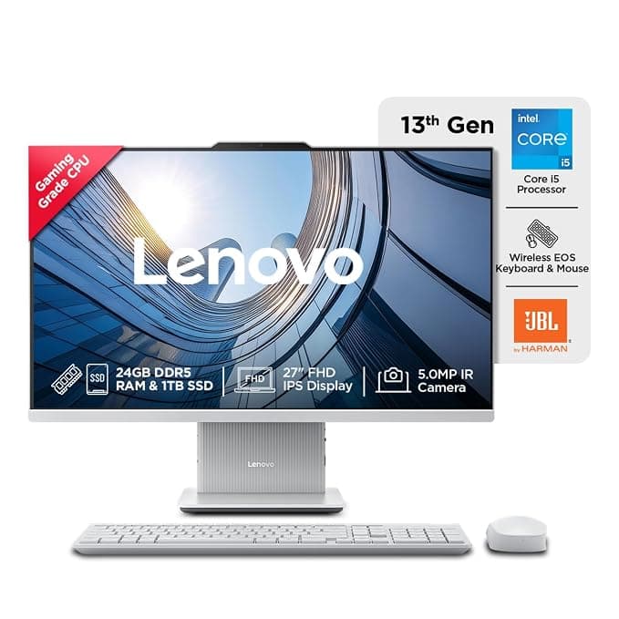 Lenovo IdeaCentre AIO Intel Core i5-13420H 27" FHD (24GB RAM/1TB SSD/Win11/Microsoft 365 Basic + Office Home 2024/3Wx2 Harman/Wireless EOS Keyboard & Mouse,Grey), F0HM00W6IN All-in-One Desktop