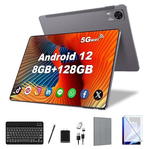 10.1" Android Tablet, 8GB RAM, 128GB Storage, Android 12 Oct-core Processor, 5 Million + 13 Million Dual Cameras, WiFi Bluetooth 1TB IPS Extended Full HD Display,