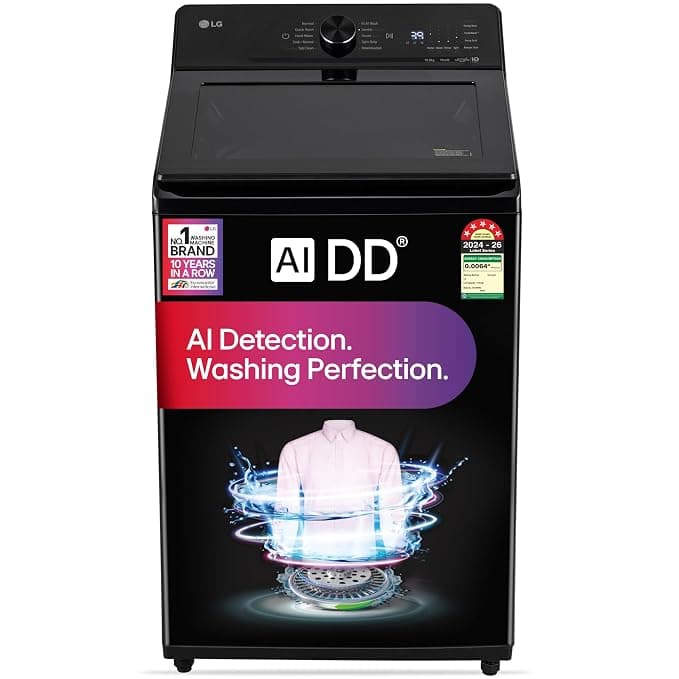 LG 10 Kg, 5 Star, AI Direct Drive Technology, Wi-Fi Enabled, Inverter DirectDrive, Fully Automatic Top Load Washing Machine (TX310NWO, Turbodrum, Hard Water Wash, Turbowash, 6 Motion DD, Onyx Black)
