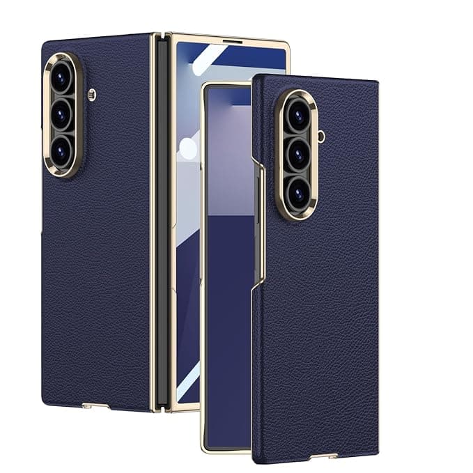 Midkart Leather Case Compatible with Samsung Galaxy Z Fold 7 Release 2025 Front Tempered Glass Cover Electroplated Smooth Lightweight Slim Camera Protection, Blue