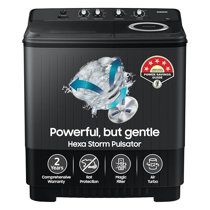 Samsung 9.5 Kg, 5 Star, Semi-Automatic Top Load Washing Machine (WT95A4260GD/TL, Air Turbo Drying, Dark Gray, 5 Year Warranty on Wash Motor)