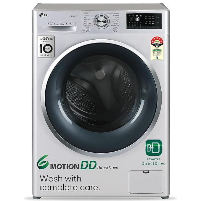 LG 7 kg Inverter Fully-Automatic Front Loading Washing Machine (FHT1207SWL.ALSPEIL, Silver, Inbuilt Heater)