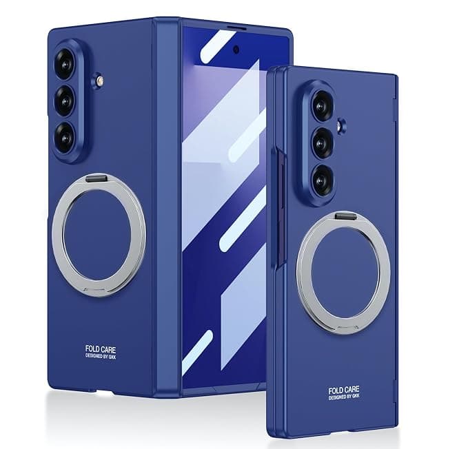 BOUNCEBACK Back Case Cover for Samsung Galaxy Z Fold 7 |Front Screen Protector |Support Magnetic Charging| 360° Ring Kickstand |Inbuilt Magnetic Hinge Protector Case Cover for Galaxy Fold 7-(Blue)