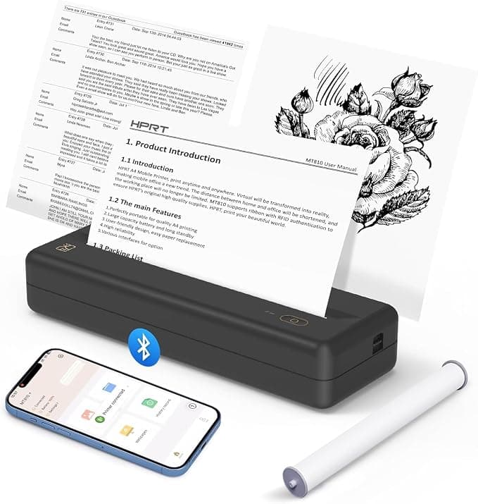 Portable Printer Wireless Bluetooth Connection, POOOLITECHxHPRT Inkless Mobile Printers Compatible with Phones & PCs, Compact Printers for Travel Home Office Vehicles
