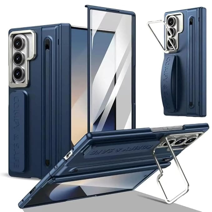 Back Case Compatible with Samsung Galaxy Z Fold7 5G with Built in S Pen Holder | Screen Protector Kickstand Camera Guard Shockproof Slim Foldable Protective Design Back Cover -Bue
