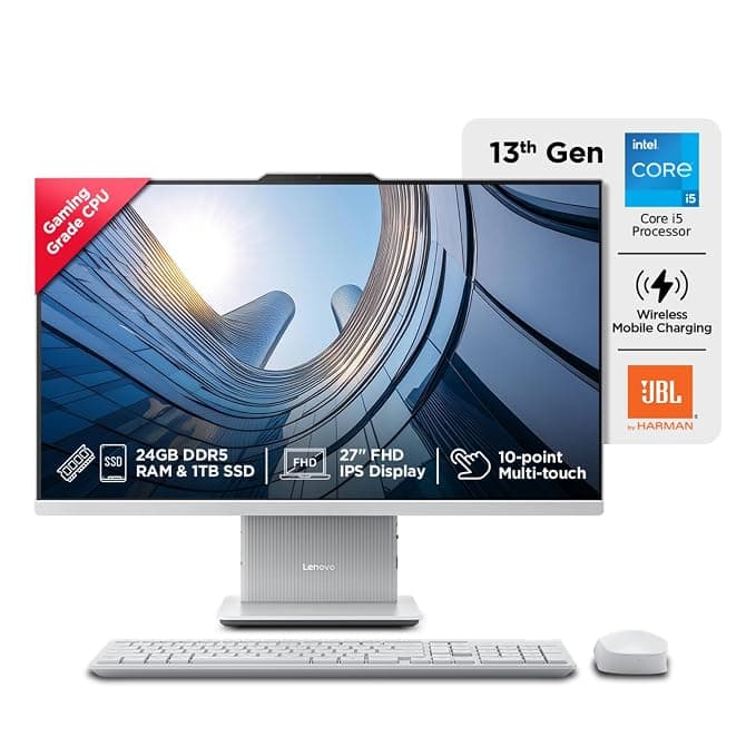Lenovo IdeaCentre AIO Intel Core i5-13420H 27" FHD Touchscreen (24GB RAM/1TB SSD/Win11/Microsoft 365 + Office 24/3Wx2 Harman/Wireless EOS Keyboard & Mouse,Grey) All-in-One Desktop