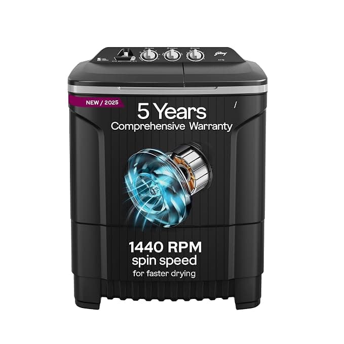 Godrej 8 Kg 5 Star, Wash Upto 8 King Size Bedsheets, 370 W PowerMax Motor, 1440 RPM Spin, Magic Lint Fliter, Semi Automatic Top Load Washing Machine (WSEDGE CLS 80 5.0 EN2 M CSGR, Crystal Grey)