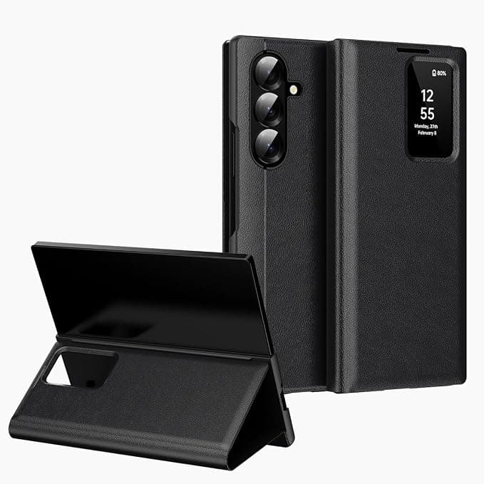 Beautycatcher Galaxy Z Fold 7 PU Leather Case, Smart Display + Card Storage, Supports Wireless Charging, Notebook-type, Popular, Soft, Lightweight, Thin, TPU Frame, Lens Protection, Shockproof