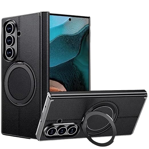 TechTrendz Magnetic Ring Stand Case for Samsung Galaxy Z Fold 7 (2025) | Compatible with Magsafe | Hinge Protection | Shockproof & Slim Back Cover for Z Fold 7 5G (Black)