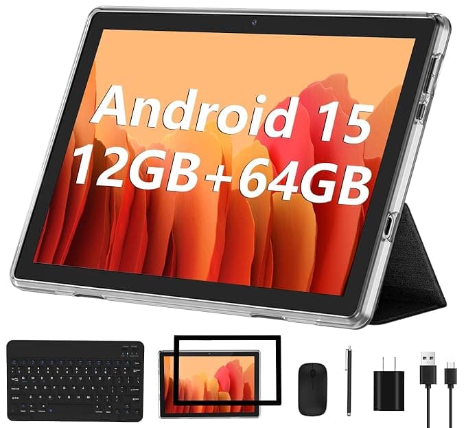 ECOPAD Android 13 Tablet 2023 - 10 Inch With 6GB RAM, 64GB ROM, 1TB Expanded, Quad-Core, 2 in 1 With Keyboard Mouse, Wi-Fi 6, Bluetooth, GMS Certified IPS Touch Screen - Black Set