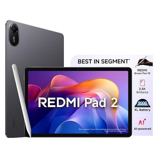 Redmi Pad 2 Wi-Fi + Cellular Smart Pen 1S, 27.94cm(11") Model, 2.5K Sharp & Clear Display, 8GB, 256GB, All Day & More 9000mAh Battery, AI-Enabled, Dolby Atmos, HyperOS 2, Graphite Grey