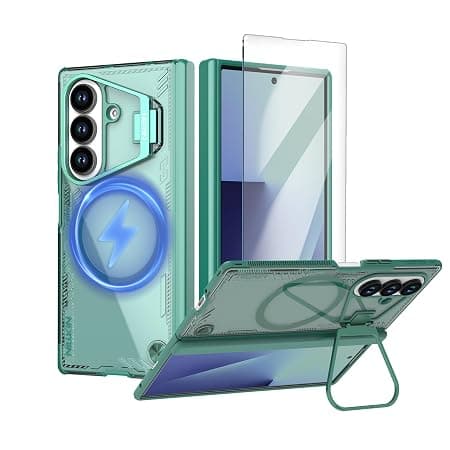 Nillkin Magnetic Case for Galaxy Z Fold 7 with Screen Protector, Built-in Camera Kickstand, Hinge Protection, Compatible with Magsafe, Slim Fit Clear Protective Case for Samsung Galaxy Z Fold 7, Green