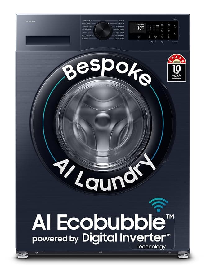 Samsung 12 kg, 5 Star, Super Speed, Wi-Fi, Hygiene Steam with Inbuilt Heater, Digital Inverter, Fully-Automatic Front Load Washing Machine (WW12DG5B24ASTL, Navy)
