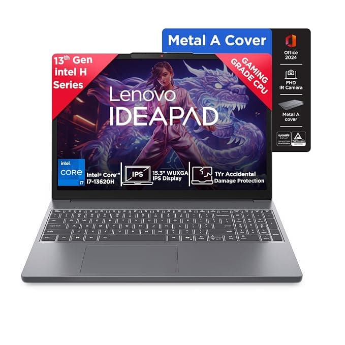 Lenovo IdeaPad Slim 3 13th Gen Intel Core i7 13620H, 16GB RAM, 512GB SSD, WUXGA IPS, 15.3"/38.8cm, Win 11, Office 2024, Top Metal Cover Grey, 1.6Kg, 83K100CJIN/S1IN, Backlit KB, Laptop