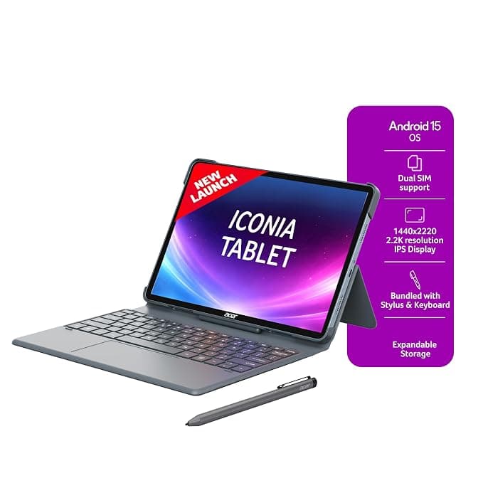 Acer Iconia Tab11 with Stylus & Keyboard | 11.45" | 2.2K IPS Display, 450 Nit | Quad Speakers | 8GB + 128GB (Expandable) | Wi-Fi + (Calling) | Fingerprint Reader| Slim Metal Body| Blue