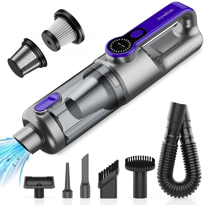 HOMEBASIC 2-in-1 Cordless Vacuum Cleaner with Blower & Cleaner, 8000Pa Powerful Suction Washable HEPA Filter, Brushless DC Motor, USB-C Rechargeable, Portable & Lightweight for Home, Car & Pet Hair