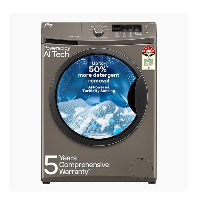 Godrej 7 Kg 5 Star, AI Powered, FabriSafe Drum, 65% Water Saving, Fully Automatic Front Load Washing Machine (WFEON CRS 7010 5.0 FKEDM CNGR, Candy Grey)