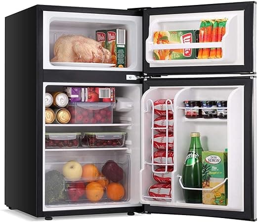 LEONARD USA 115 L Inverter Double Door Mini Fridge Small Refrigerator with Separate Deep Freezer Compartment & Interior Light for Home, Office or Bar (Based on American Technology) (Black & Silver)