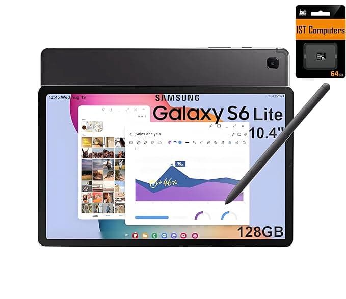 Samsung Galaxy Tab S6 Lite Android Tablet (10.4" 2K Touchscreen, 64GB Storage + 64GB SD Card, S Pen for Note-Taking, Drawing, 14-Hr Long Battery Life, 5MP + 8MP Camera, Durable), SM-P620, NA Version