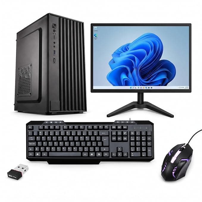 All-in-One Desktop PC, Core i5 3500, 8GB RAM, 128GB SSD, 19 Inch Monitor, Keyboard, RGB Mouse, WiFi, Windows 10, Black