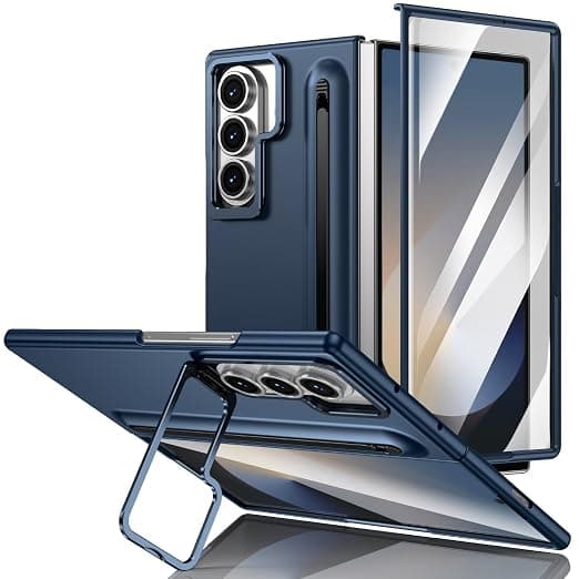 for Samsung Galaxy Z Fold 7 Protect Case with Slim S Pen Slot & Capacitance Pen, Lens Stand and Bulit-in Screen Protection & Hinge Protection Full Body Drop Fall Protection(DarkBlue)