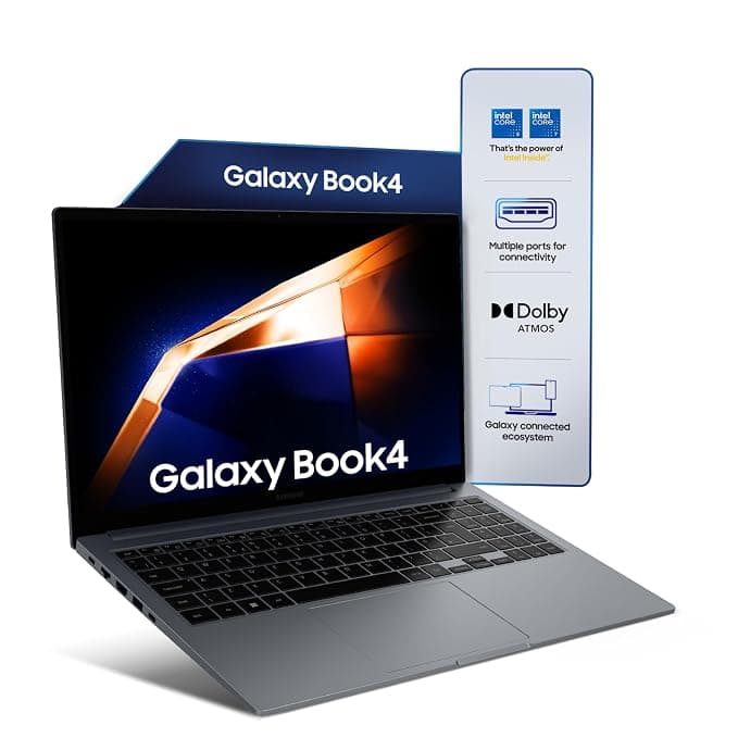 Samsung Galaxy Book4 (Gray, 16GB RAM, 512GB SSD)| 15.6" Full HD Screen| Intel i5 14th Gen 120U Processor| Windows 11 Home| MS Office 2021| Fingerprint Reader| Intel Iris XE Graphics| RJ45 LAN Port