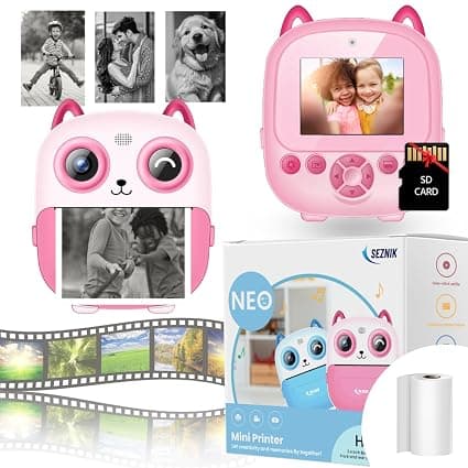 SEZNIK Mini Camera Printer, Click Photo Print, Inkless, Bluetooth HD Printer, Android, iOS. Instant Print (Neo-Pink)