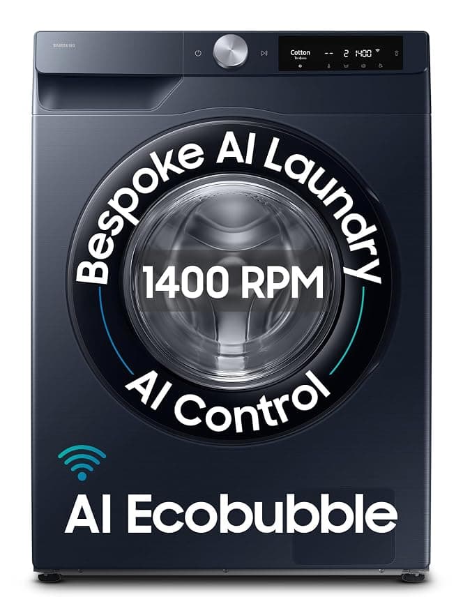 Samsung 12 kg, 5star, AI Control, AI Ecobubble, Super Speed, Wi-Fi, Hygiene Steam with Inbuilt Heater, Digital Inverter, Fully-Automatic Front Load Washing Machine (WW12DG6B24ASTL, Navy)