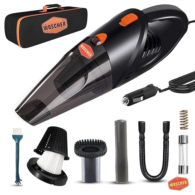 WOSCHER AutoVac Pro High Power Auto Car Vacuum Cleaner for Deep Cleaning, Hand Held Portable Car Vacuum with DC 12V, 140W Vacuum Motor & Powerful Suction 5000PA, Black