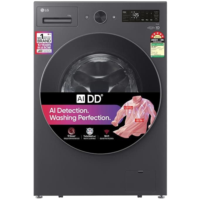 LG 15 Kg, 5 Star, AI Direct Drive Technology, Wi-Fi Enabled, Steam, Fully Automatic Front-Loading Washing Machine (FX62515B9E, Allergy Care, Turbowash 360⁰, 6 Motion DD, 2026 Model, Essence Graphite)
