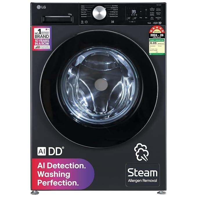 LG 12 Kg, 5 Star, AI DD Technology, Steam Wash, Wi-Fi, 6 Motion DD, Fully-Automatic Front Load Washing Machine (FX1412A5ED, Allergy Care, Ez-Dispense, TurboWash 360˚, 2026 Model, Essence Graphite)
