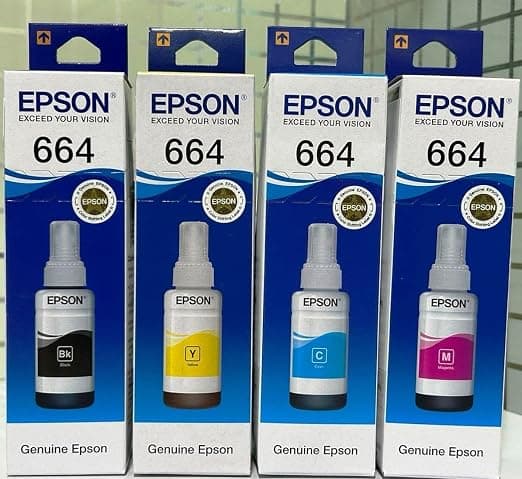 664 Original Ink Compatible for L100, L110, L130, L200, L210, L220, L300, L310, L350, L355, L360, L365, L380, L455, L550, L555, L565 Printers (CMYK Set)