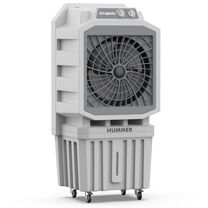 Amplesta Hummer 110L Desert Commercial Air Cooler for Home with 20” Fan, Powerful 125 ft. Air throw, 75mm Honeycomb pads, Inverter Friendly, 3 Speed, Cooler for room; Light Grey (1 Year warranty)