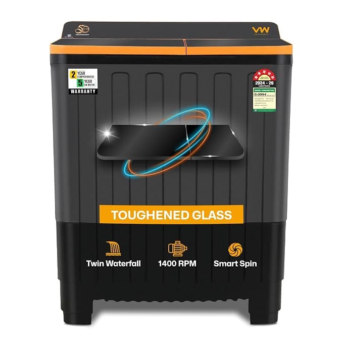 VW 9.5 kg 5 Star Wash Mate Semi Automatic Top Load Washing Machine WashMate0095G (Black)