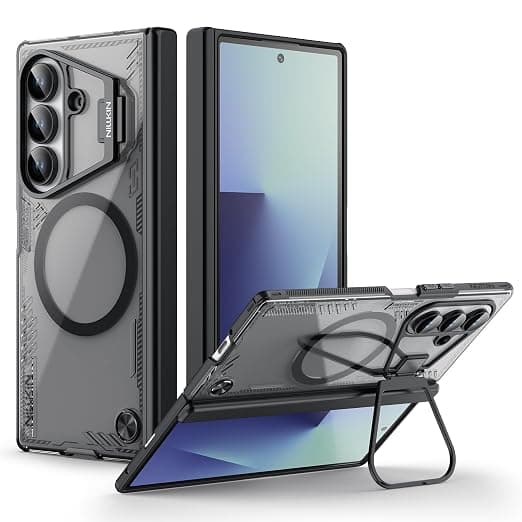 Nillkin for Samsung Galaxy Z Fold 7 Magsafe Case, Built-in Camera Kickstand & Magnetic Hinge Protection, Clear & Anti-Yellow, Adjustable Kickstand, Z Fold 7 Case with Stand, Transparent Black