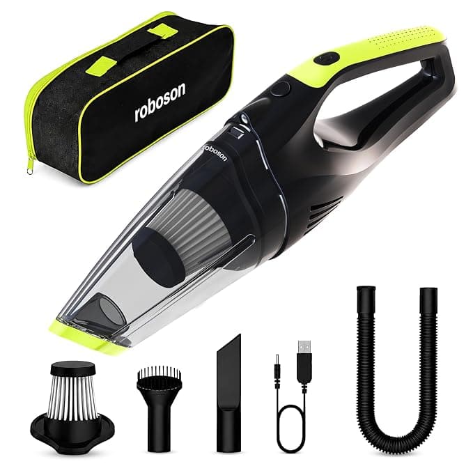 Roboson Handheld Cordless Vacuum Cleaner for Home and Car Powerful 6 kPa Suction for Dust & Pet Hair Removal, Rechargeable Wireless Wet/Dry for Bed and Sofa with LED Light (1 Year Warranty)