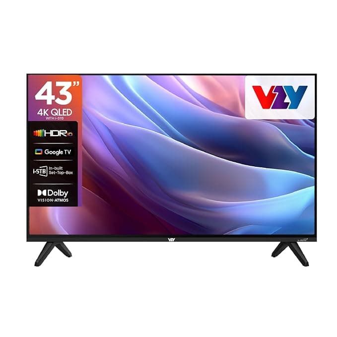 VZY by DishTV 108 cm (43 inch) QLED 4K Ultra HD Smart Google TV | Dolby Vision-Atmos | HDR10 | Chromecast | in-Built Set Top Box | 1Year Watcho | 1Year Royale Sports Kids/Family Pack(W43UHQG5)