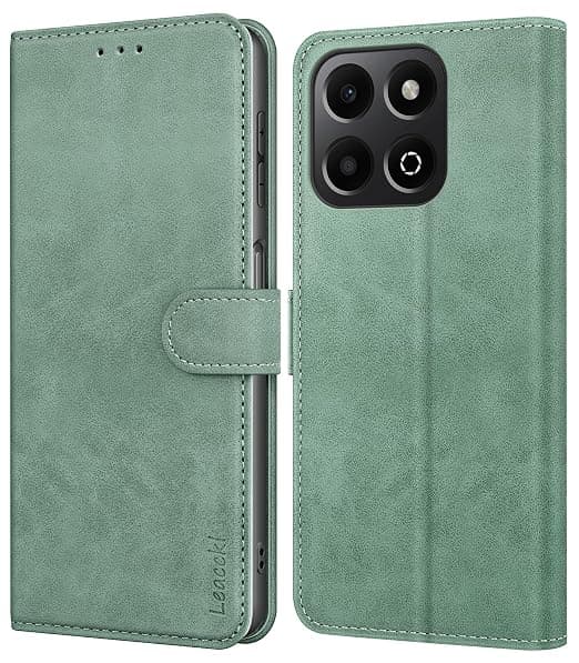for Honor 200 Smart Case, Leather Wallet Case, Flip Case with Card Holder and Magnetic Buckle, Leather Book Case, Matte Green