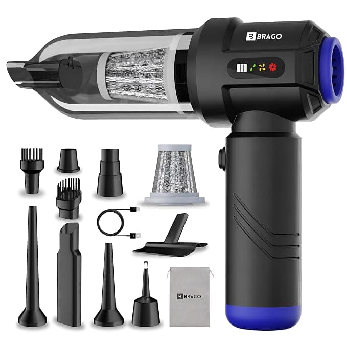 Brago TurboVac Cordless Vacuum Cleaner for Car & Home, 18500Pa Powerful Suction, Metal Hepa Filter, 4-in-1 Portable Vacuum & Air Blower, 9600mAh Battery (40 Mins Runtime), 3-Speed BLDC Motor