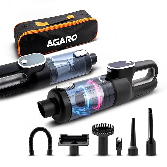 AGARO Cordless Car Vacuum Cleaner, Portable Handheld Vacuum for Car & Home, 16 kPa High Power Suction, 5000 mAh Rechargeable Battery, Steel HEPA Filter, LED Light, Multiple Nozzles HVC7799