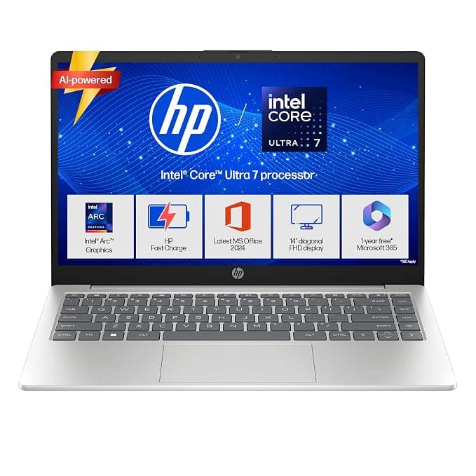 HP 14 AI PC Intel Core Ultra 7 - (24 GB/1 TB SSD/Windows 11 Home) 14-ep1181TU Thin and Light Laptop (14 Inch, Natural Silver, 1.4 kg, with MS Office)
