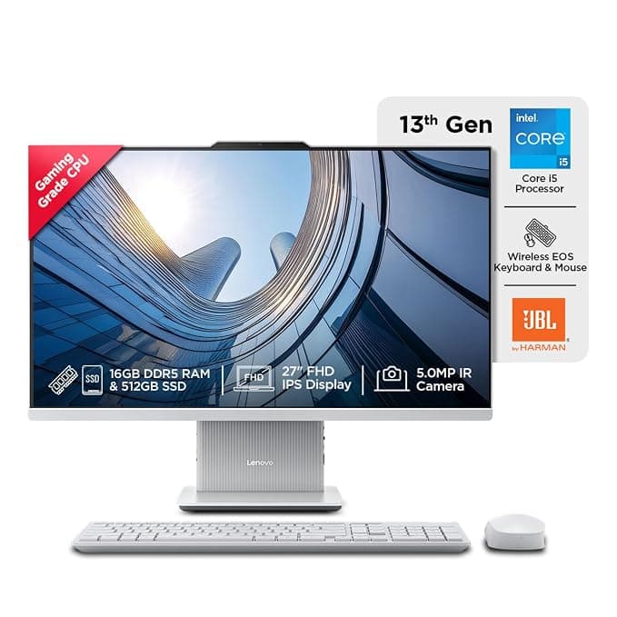 Lenovo IdeaCentre AIO Intel Core i5-13420H 27" FHD IPS (16GB RAM/512GB SSD/Win11/Microsoft 365 Basic + Office Home 2024/3Wx2 Harman/Wireless EOS Keyboard & Mouse,Grey), F0HM013KIN All-in-One Desktop