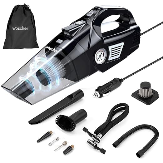 WOSCHER AirVac Car Vacuum Cleaner 2in1 & Tyre Inflator for Car and Bike 150 PSI |120 Watt Car Vaccine Cleaner High Power 5500PA Handheld|LED Light| | Wet/Dry Use